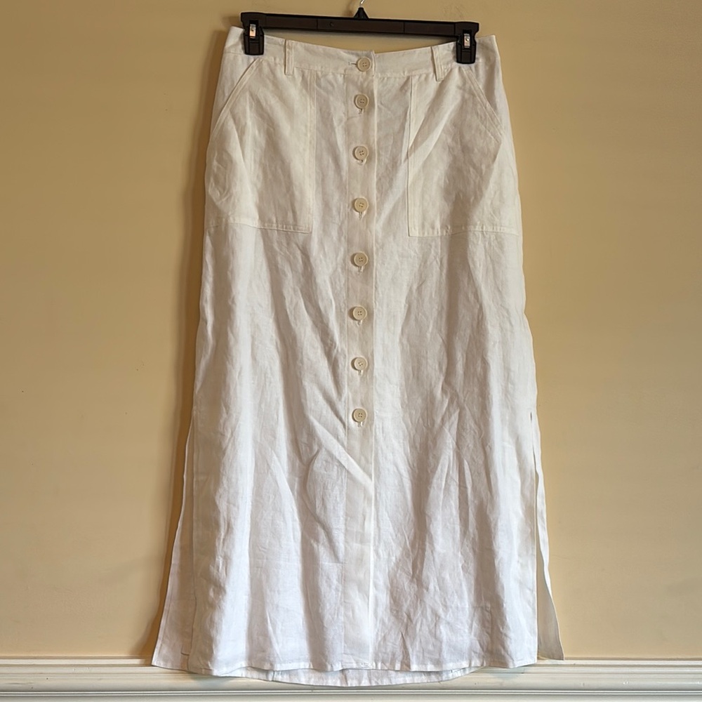NWT Talbots White 100% linen Midi Skirt Size 8 $119‎ Retail
